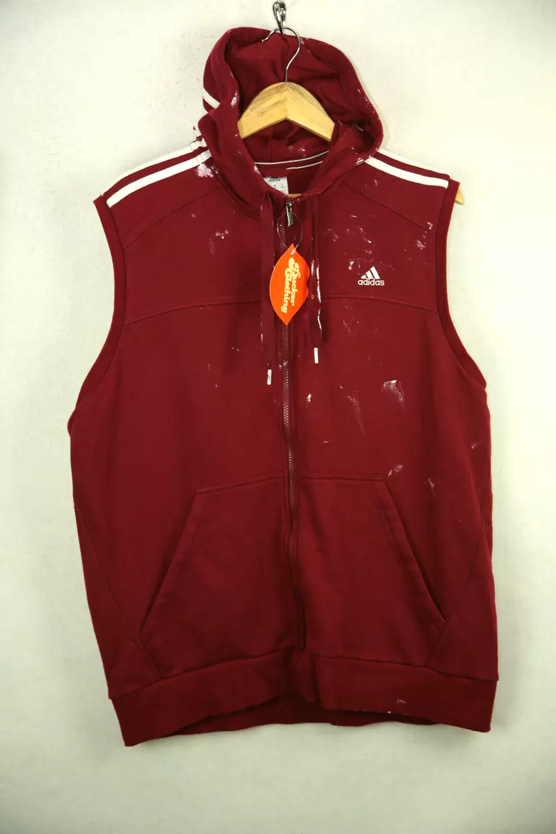 ADIDAS Mens Hoodie XL Sleeveless Zipper VINTAGE SHABBY FESTIVAL Hooded Sweater
