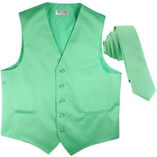 New Men's Formal Tuxedo Vest Waistcoat 1.5" skinny Necktie aqua green wedding
