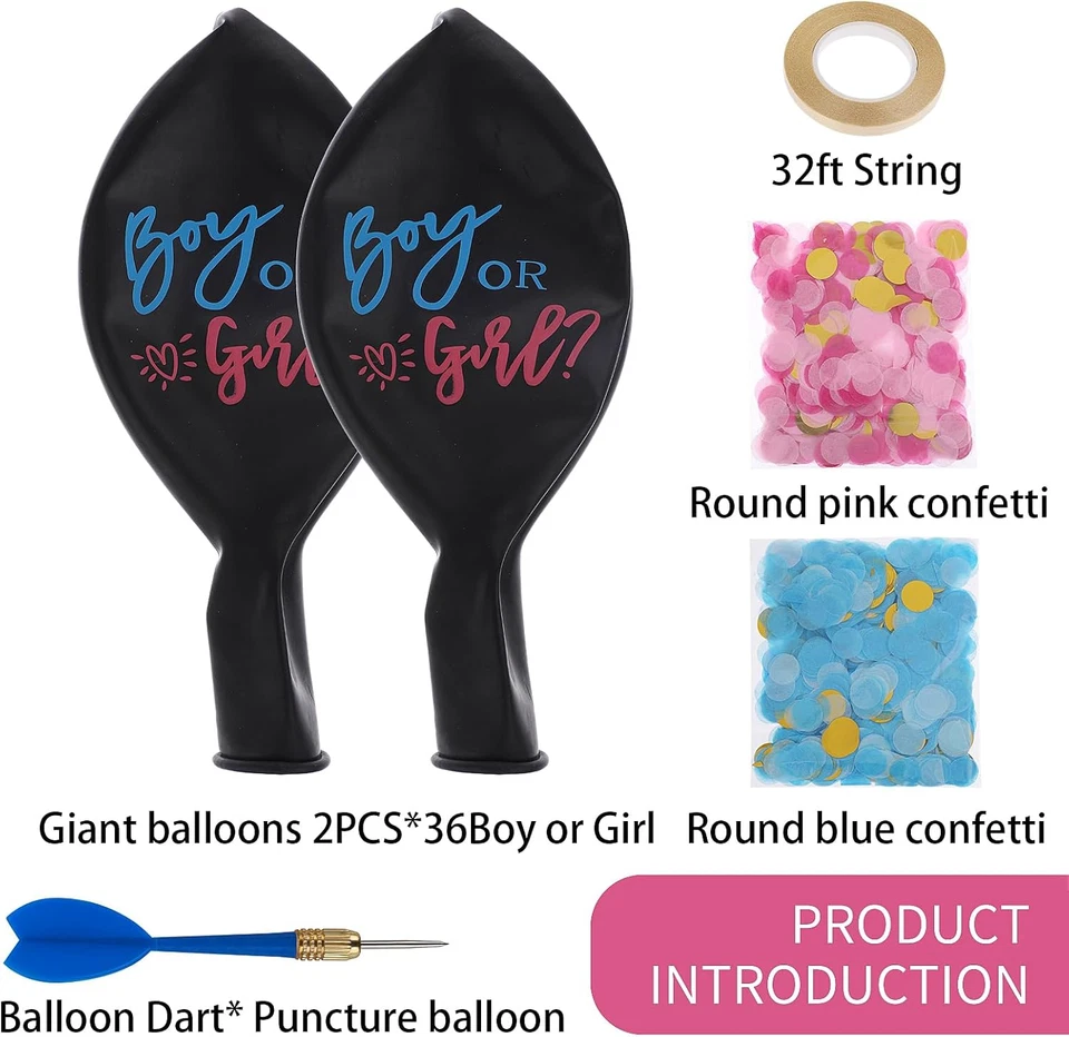 Globos de confeti Gender Reveal 2 piezas con confeti rosa y azul, 36 pulgadas negro Foto 2 de 4