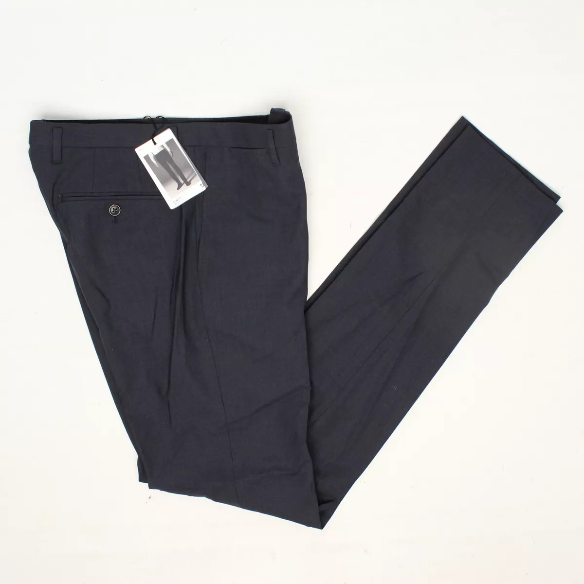 NWT Uniqlo Mens Dress Pants 32x35 Slim Fit Solid Dark Blue Flat