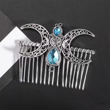 Gothic Hair Pin Silver Tone Hair Comb Pentacle Moon Handmade Hair Accessory