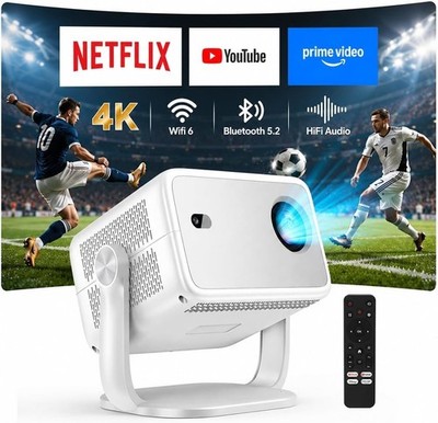 Beamer 4k 【Kompatibel mit Netflix/360° Drehbar】,Smart Beamer mit Autofokus/6D Tr