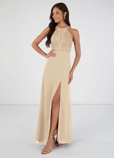 Azazie Rona Bridesmaid Dress Champagne Size A6 Long Formal Gown Worn Once