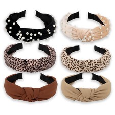 Headbands for Women Pearl Leopard Print Solid, Knotted Headband for Women Cut...