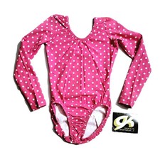 GK Elite VTG 90s Pink Polkadot Cotton Leotard Bodysuit LS Stretch AXS Adult XS