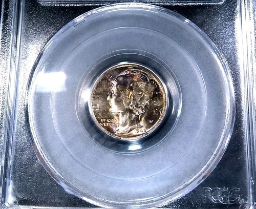 1945 S Mercury Dime 10c - PCGS MS66 - Trumpet Tail S - Superb Toner ++COLORS++