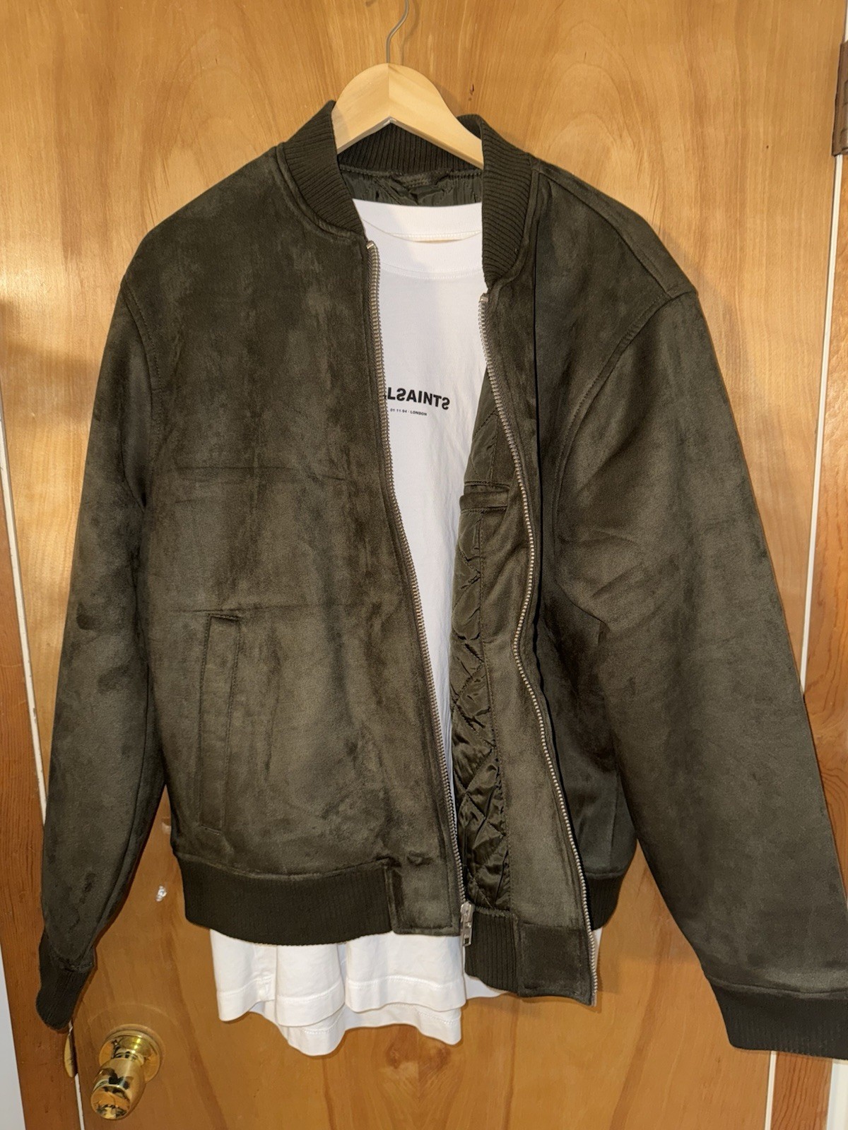 Abercrombie & Fitch Mens XL Olive Quilted Suede-Look Bomber Jacket