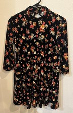 FP Free People Women's Velvet Swing Mini Dress Size Small Black Bouquet Babe VTG
