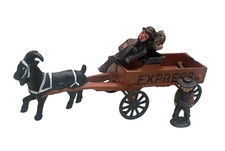 Vintage Cast Iron Goat Drawn Express Wagon Cart with Amish Figures Hand Painted