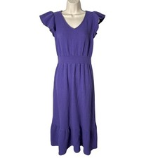 Vince Camuto Gauzy Smocked Waist Ruffled Midi Dress Purple Size S