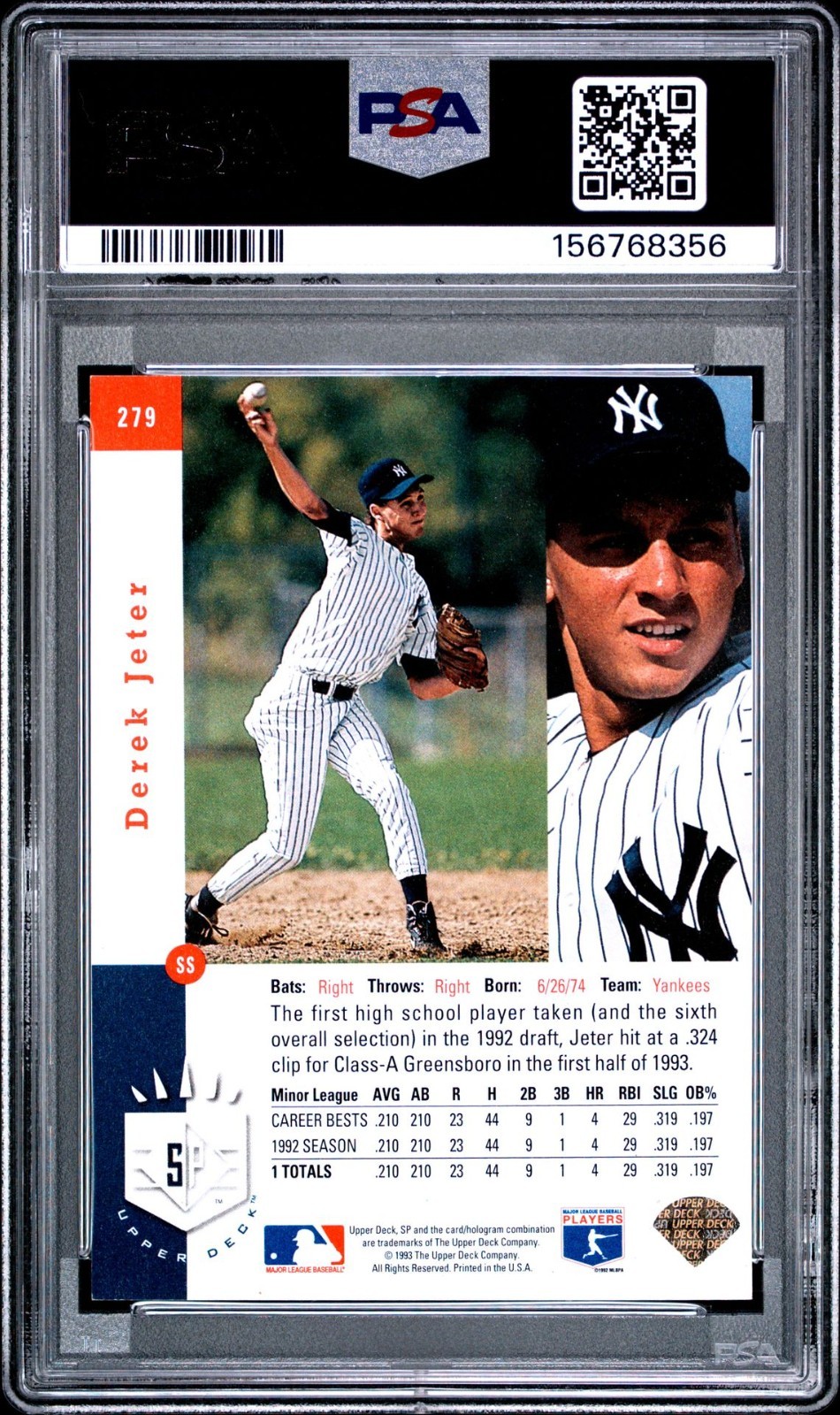 1993 Upper Deck SP Foil Derek Jeter Rookie PSA 5 #279 RC Graded JULY 2026!! view 3