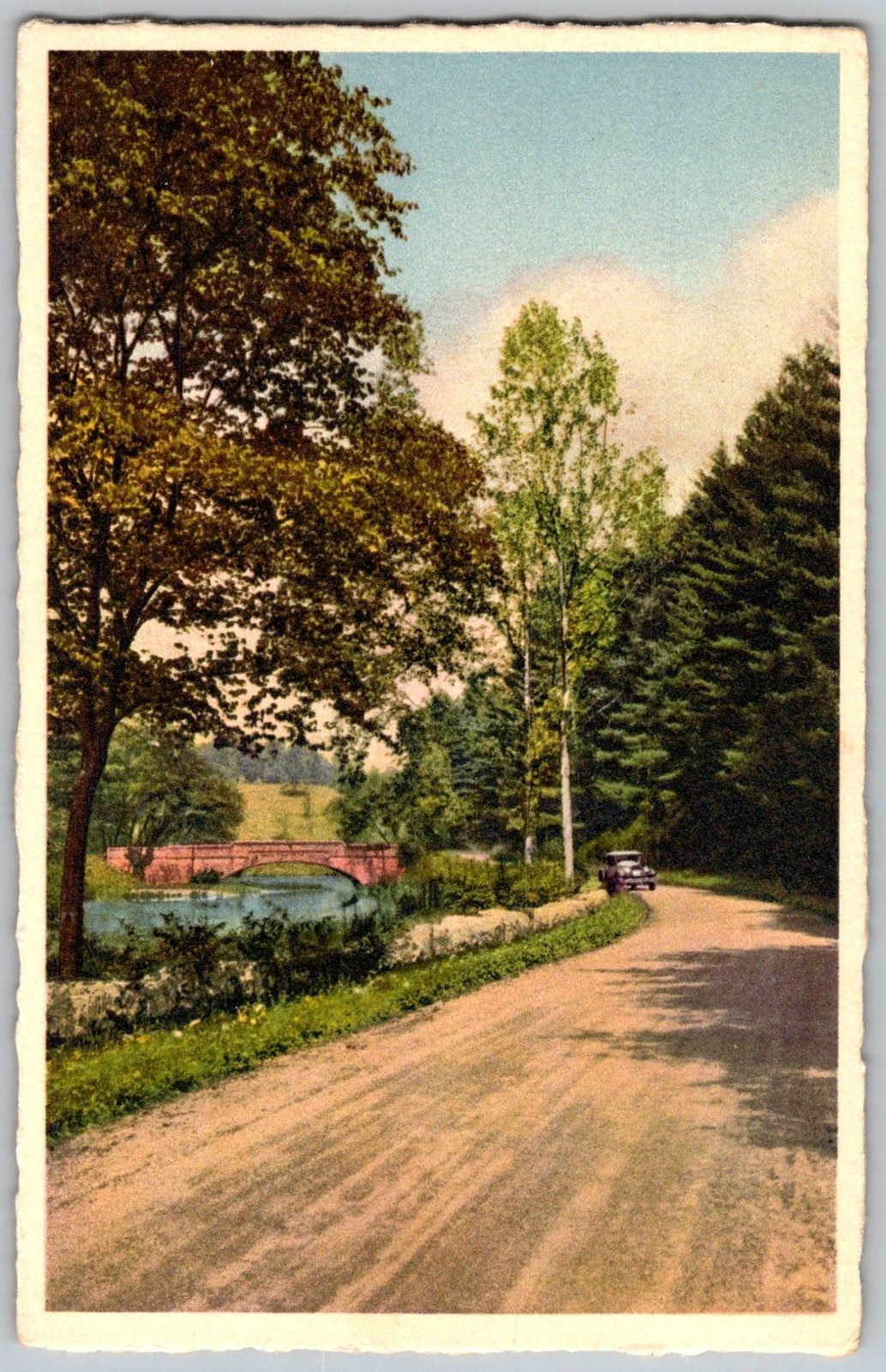Vtg Postcard Bridge Over Bass Lake Biltmore, NC 1930s