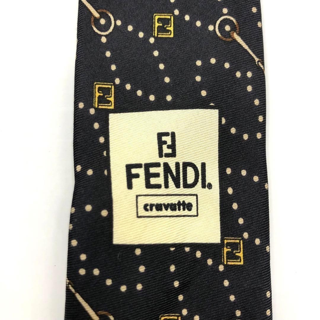 FENDI All Over Logo Chain Pattern Black Gold Tie thumbnail 8