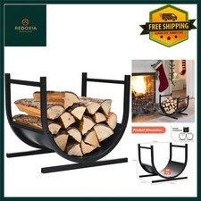Elegant U-Shaped Metal Firewood Log Rack with Stable Base, Indoor Outdoor Sto...