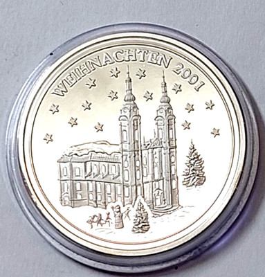 Bad Staffelstein Wallfahrtskirche Silber 999/1000 PPØ35,2mm 15g Weihnachten 2001