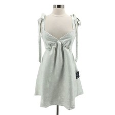 NEW Lulus Womens Medium Dress Precious Allure Sage Green Jacquard Tie Strap Mini
