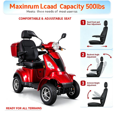 Heavy Duty 4Wheel Mobility Scooters 500lbs Capacity Electric Powered Chair 1000W