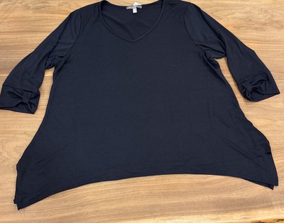 NWT Navy Blue NY Collection Woman 2X Closet Staple 3/4 Sleeve Poly Blend Top