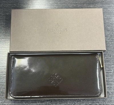 Patek Philippe Brown Shiny Long Leather Wallet /Card Holder With  Gold Tone Trim