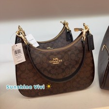 NWT Coach Teri Hobo Bag In Signature Canvas CV940 Gold/Walnut/Black