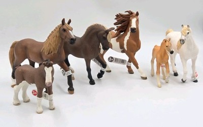 Lot Of 6 New SCHLEICH Horses Pinto Clydesdale Arabian Foal Peruvian Paso Mare
