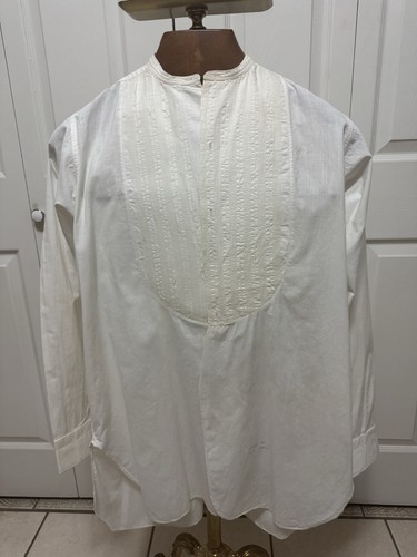 Antique  Men's Bib White Cotton Dress Shirt By Tyson Shirt Co w stays & buttons