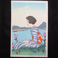 Vintage Woodblock Print Bijin-ga by Yumeji Takehisa/Evening Primrose#1/L45a