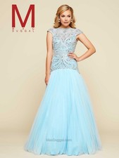 Mac Duggal Light Blue Beaded Mermaid sz 8 PROM DRESS PAGEANT GOWN Formal 65364H