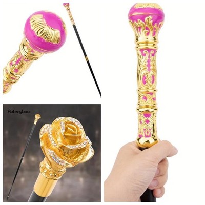 WALKING CANE Golden Pink OR RHINESTONE ROSE Luxury Round Handle Fashion CANE