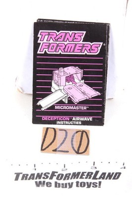 Transformers G1 Micromasters Airwave Instructions 1989 Hasbro Action Figure