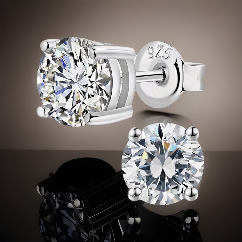 Solitaire Earring Stud moissanite 14K Gold Plated 925 Silver hip hop iced unisex
