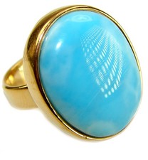 Natural Blue Larimar Ring Size 8 18K Gold Over 925 Silver Handmade