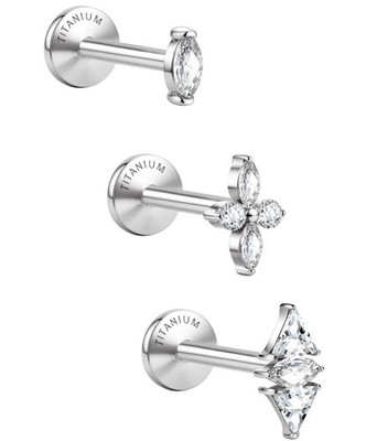 G23 Titanium Screw Back Earrings Studs: Hypoallergenic Silver Plated 3 Pcs 18...