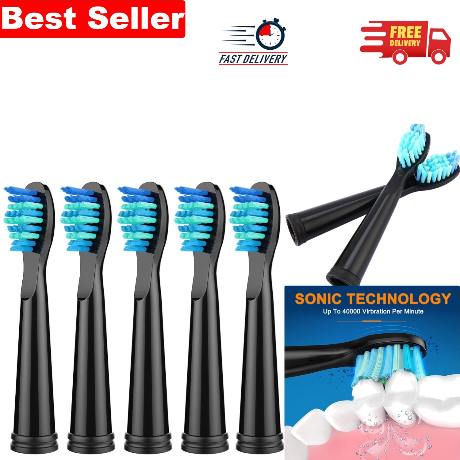 5 Replacement Toothbrush Heads with W-Shape Design, Perfect for Sensitive Teeth