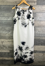 Jacques Vert Midi Dress Size UK 12 White Black Floral Mother of the Bride