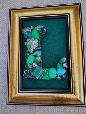 Jewelry art framed. Initial ''L''.   5x7  design space. Handmade OOAK