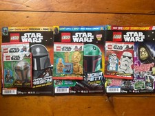 Three Lego Str Wars Magazines Complete With Four  Unopened Mini-figure Packs