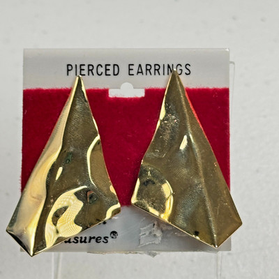 Vintage Pierced Earrings Gold Tone Triangle Geometric Sculptural y2k 80s chunky
