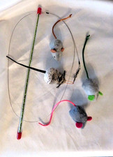 4 Cat toys Cat Catcher Wand Teaser w/ Mouse Cat Toy 3 more fuzy mice