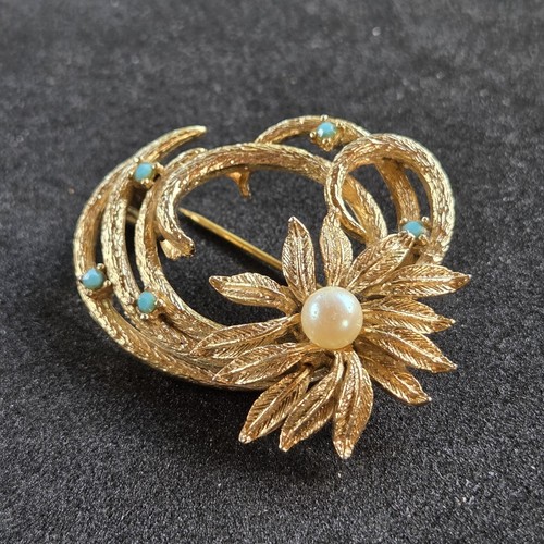 Broche Vintage En Plaqué Or à Décor Floral - Bijou Ancien - Occasion