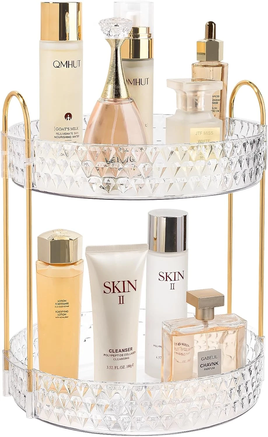 Rotating Makeup Organizer for Vanity, 2 Tier Perfume Skincare Storage for Women,