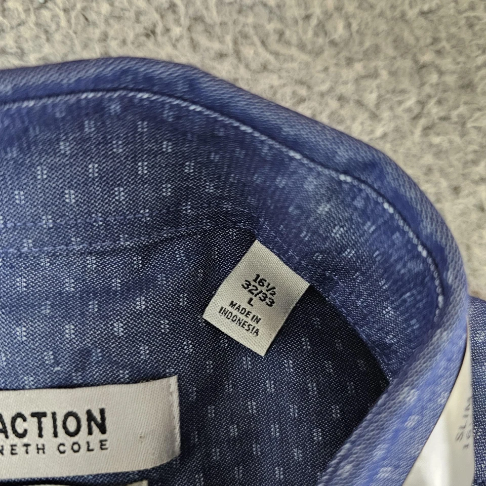 Camisa Kenneth Cole Reaction Para Hombres Grande Azul Marino Calce Ajustado Vestido Sin Arrugas Nueva Foto 3 de 4