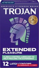 Trojan Extended Pleasure Lubricated Latex Condoms for Men, 12 Count