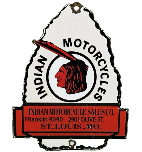 VINTAGE INDIAN MOTORCYCLES PORCELAIN SIGN, DEALERSHIP, MOTOR BIKE HARLEY GAS OIL