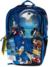 Sonic The Hedgehog 17&rdquo; Backpack Set 4-pc Soft Lunch Bag + Headphones + Charm NWT