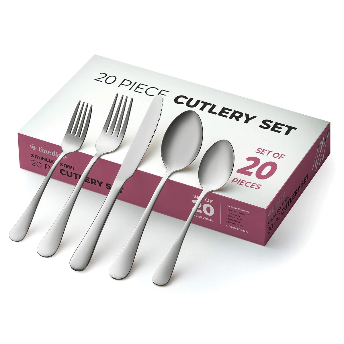 FineDine Stainless Steel Cutlery Set for 4-20-Piece Dishwasher Safe Classic