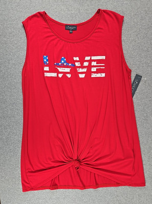 Scarlett Patriotic Womens 2X Shirt American Flag Love 4th July Tank Top Red NEW