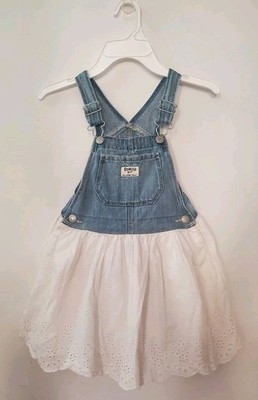 OshKosh B Gosh Denim Jeans Overalls White Eyelet Skirt Dress Girls 5T NWOT
