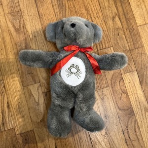 Kuddle Me Toys Grey Bear W/Red Bow & Crab Design Plush Los Angeles CA 14” Tall