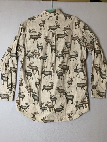 Woolrich Flannel Shirt Mens L Elk All Over Print Cabin Hunting Outdoor Button Up - Picture 2 of 8